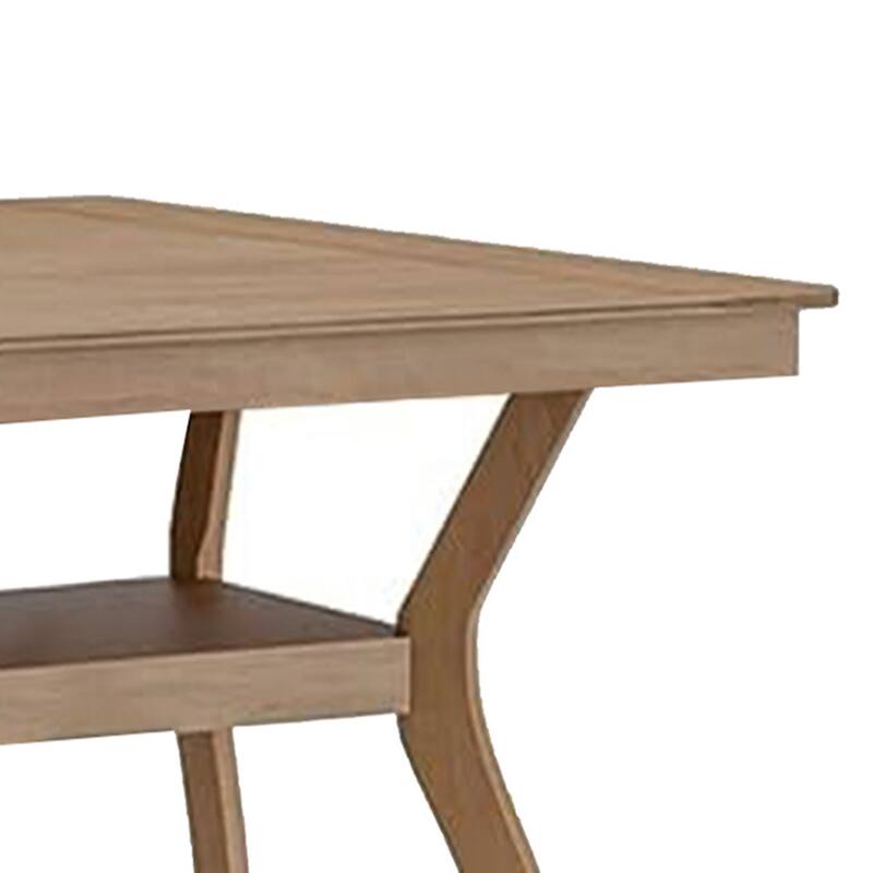 Upi 64 Inch Dining Table, Rectangular, Curved Legs, Open Shelf, Brown
