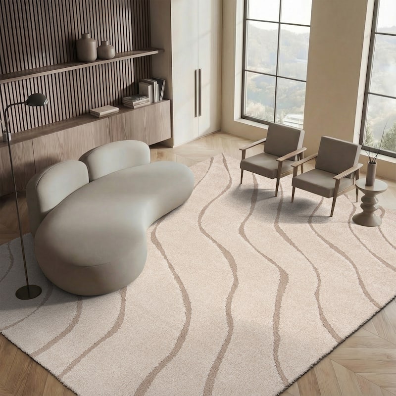 SAFAVIEH Florida Shag Borbala Soft Serene Waves 1.2-inch Thick - 6' x 8' - Cream/Beige