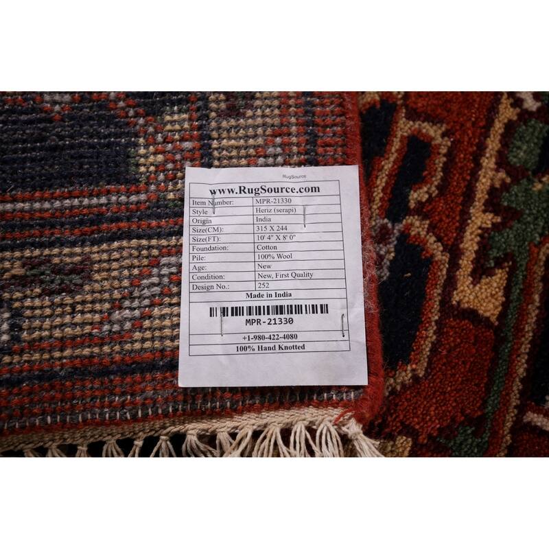 Geometric Heriz Serapi Indian Area Rug Hand-Knotted Wool Carpet - 8'0" X 10'4"