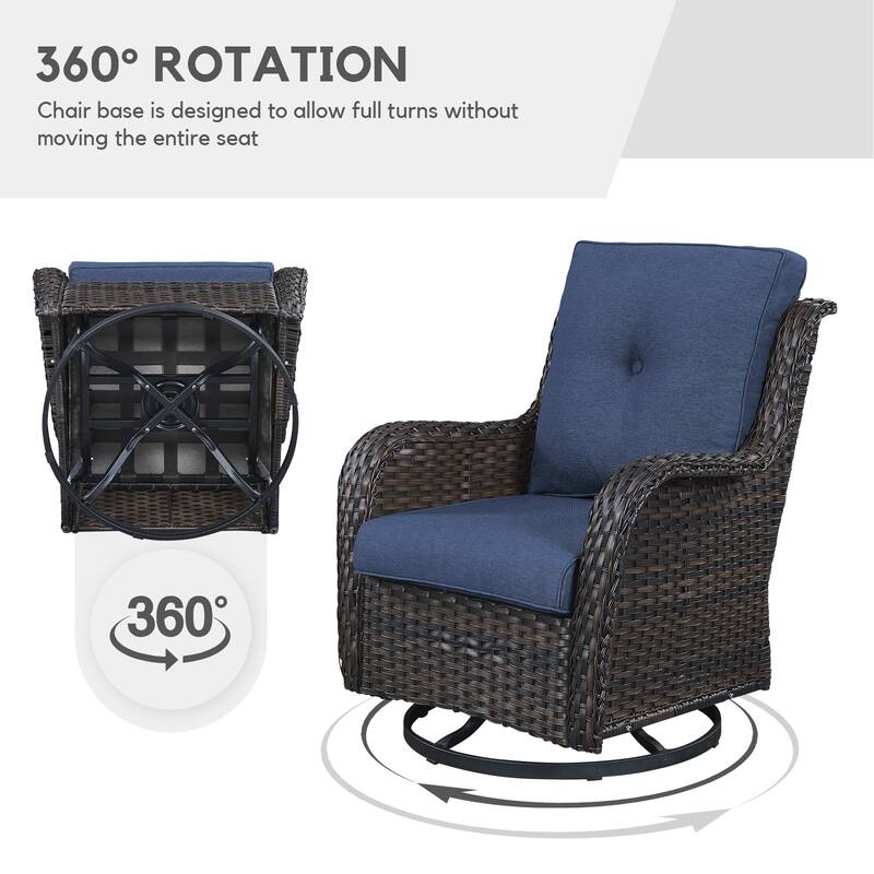 Gymojoy Outdoor Wicker 3-Seat Sofa with Fire Pit Table Swivel Chiar Table