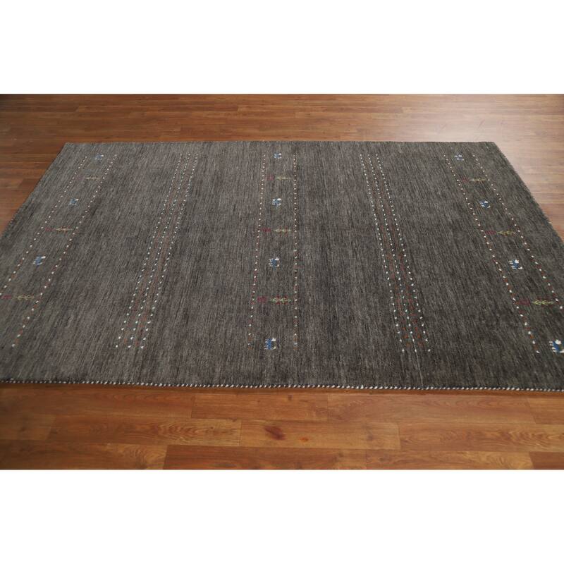 Tribal Gabbeh Indian Area Rug Hand-Knotted Grey Modern Wool Carpet - 5'0" x 7'8"