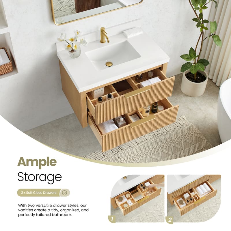 Barcelona Floating Bath Vanity with Quartz Stone Top without Mirror