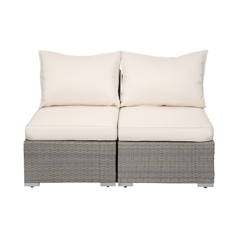 Luxton 64" Outdoor Furniture Add-on Armless Chairs With Cushions - Grey/Ivory