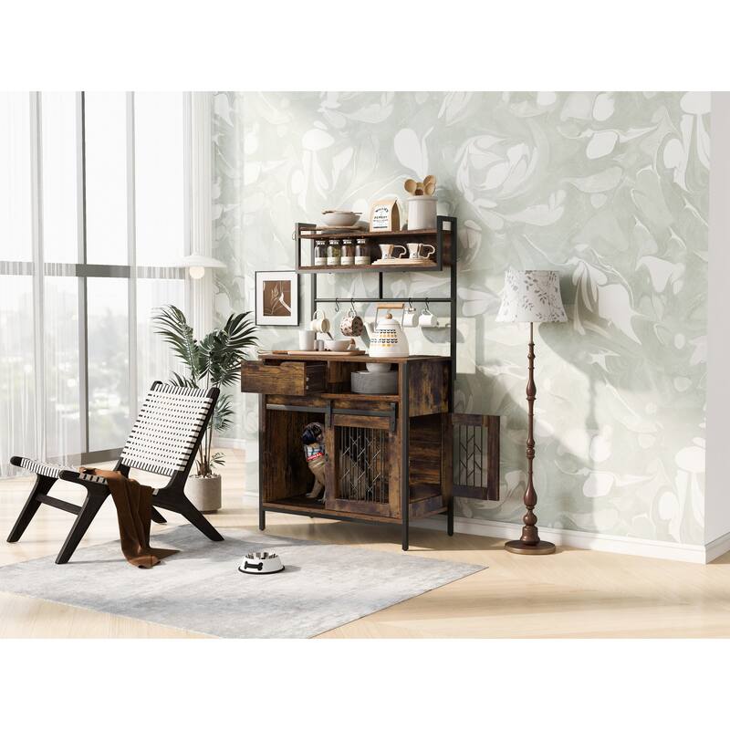 Furniture Style Dog Crate Composite Desk Hutch Pet Friendly Furniture - Rustic Brown