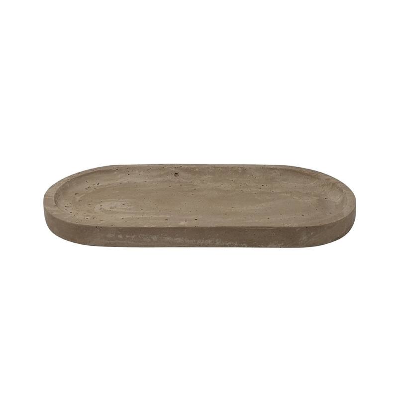 Oval Serving Tray Beige Resin Dia 16.9"