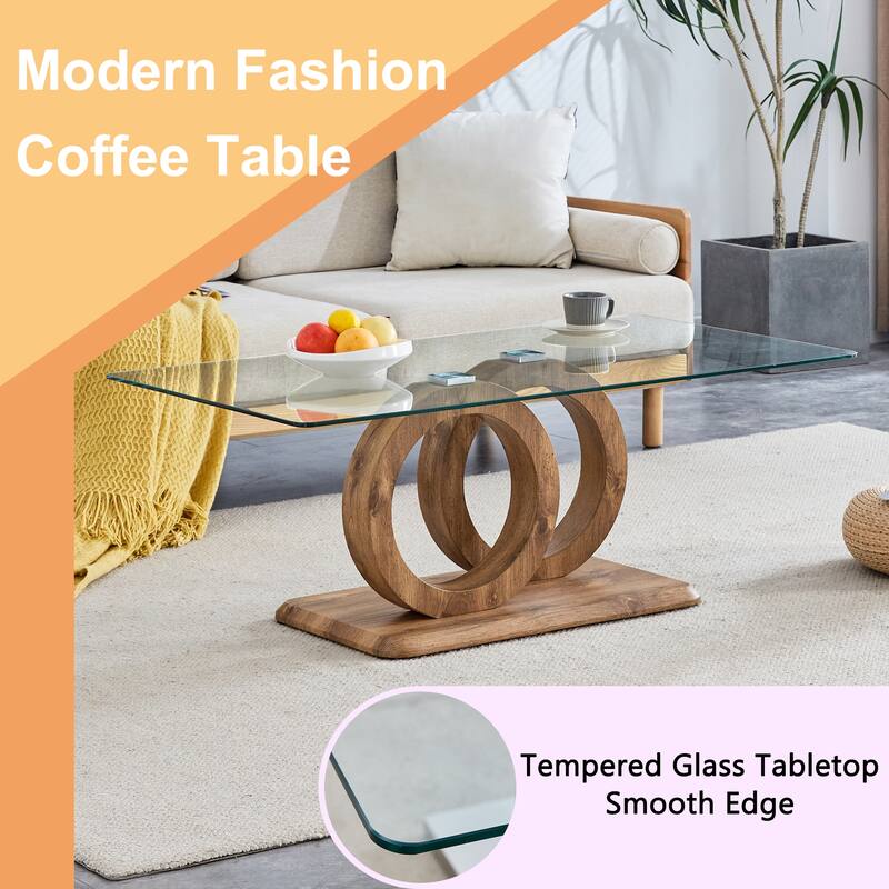 25.59" MDF Coffee Table with Circular Base & Clear Top