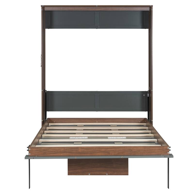 Space-Saving Full Size Murphy Bed with Foldable Desk in Walnut & Gray