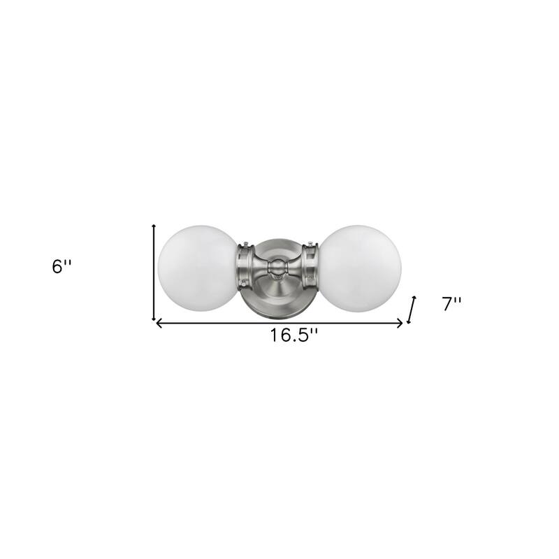 Modern 2-Light Flush Mount Wall Sconce in Satin Nickel with Frosted Glass for Bathroom or Hall - 6" H x 16.5" W x 7" D