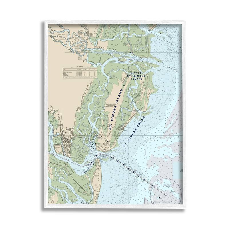 Stupell Traditional St. Simons Island Nautical Map Blue Green Framed Wall Art - 16 x 20 - White