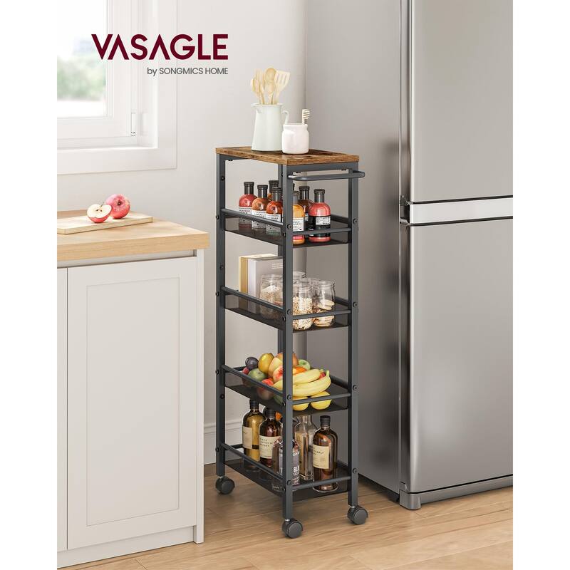 Slim Rolling Cart, 5-Tier Storage Cart, Narrow Cart with Handle, 8.7 Inches Deep, Metal Frame, for Kitchen, Dining Room