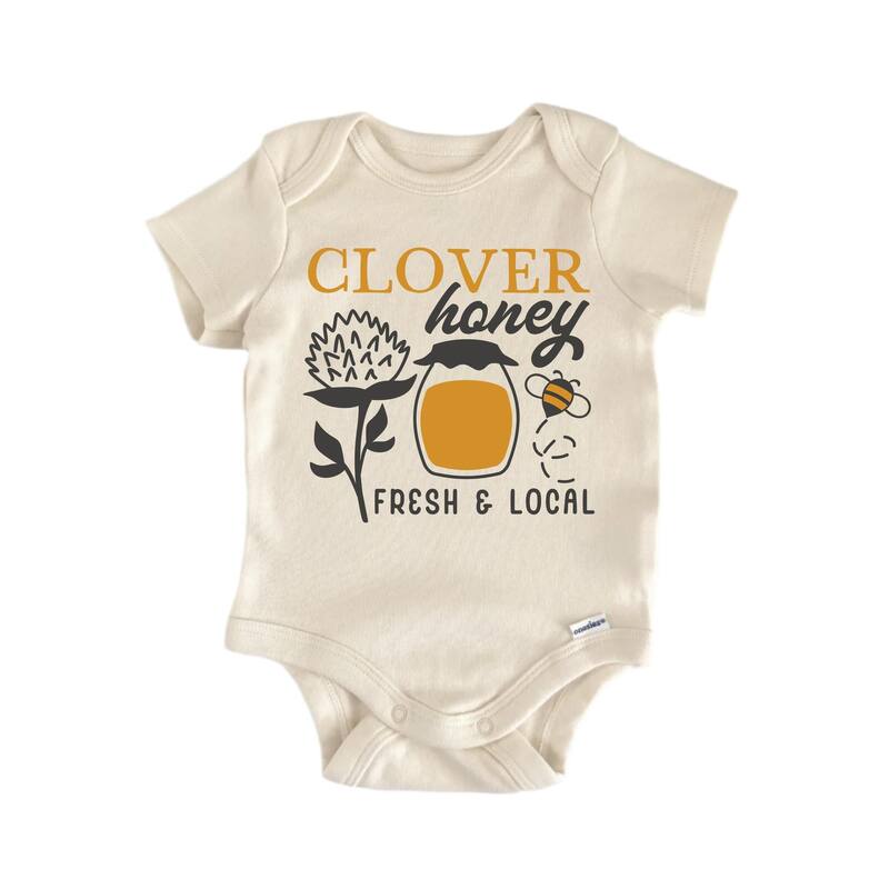 Clover Honey Fresh & Local Bee - Baby Boy Girl Clothes Infant Bodysuit Funny Cute - Natural - 0-3M