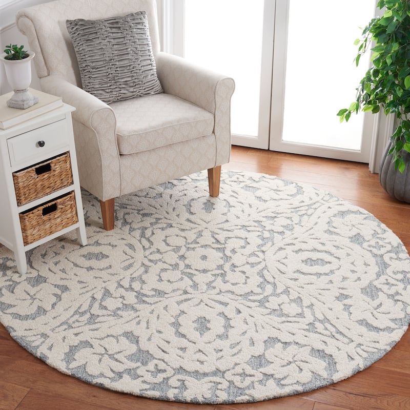 SAFAVIEH Handmade Metro Shafika Floral Wool Rug - 6' Round - Ivory/Grey