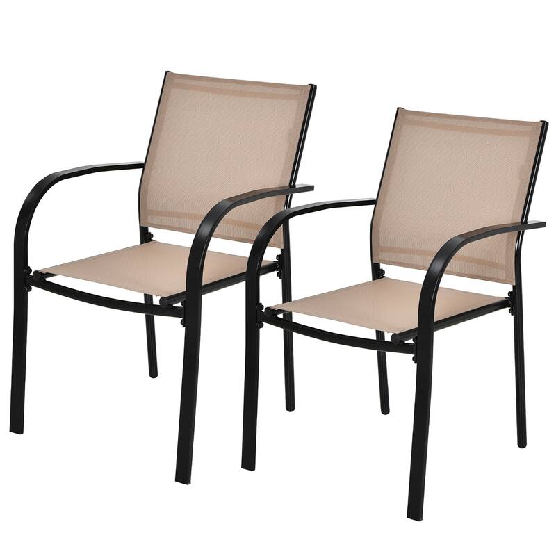 Set of 2 Outdoor Patio Chairs Stackable Bistro Chairs with Armrests - Brown