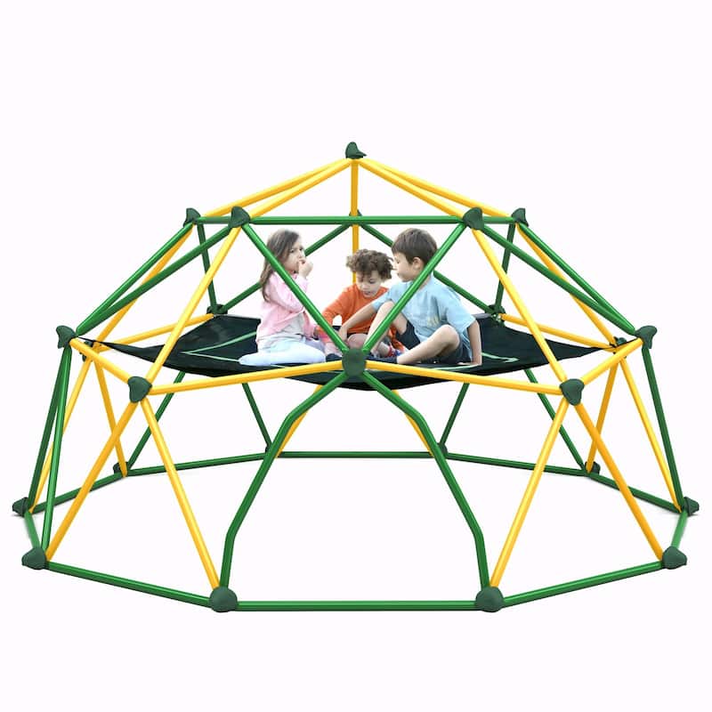 12ft Geometric Dome Climber Play Center - Kids Climbing Dome Tower with Hammock - Green + Yellow