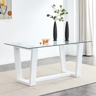 Glass Dining Table Large Modern Minimalist Rectangular for 6-8 - White