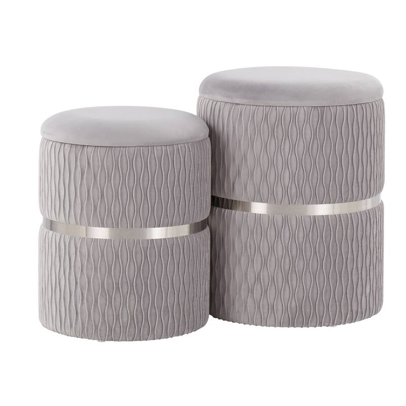 Cinch Contemporary/Glam Nesting Ottoman Set in Chrome and Velvet by LumiSource
