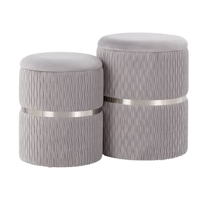 Cinch Contemporary/Glam Nesting Ottoman Set in Chrome and Velvet by LumiSource