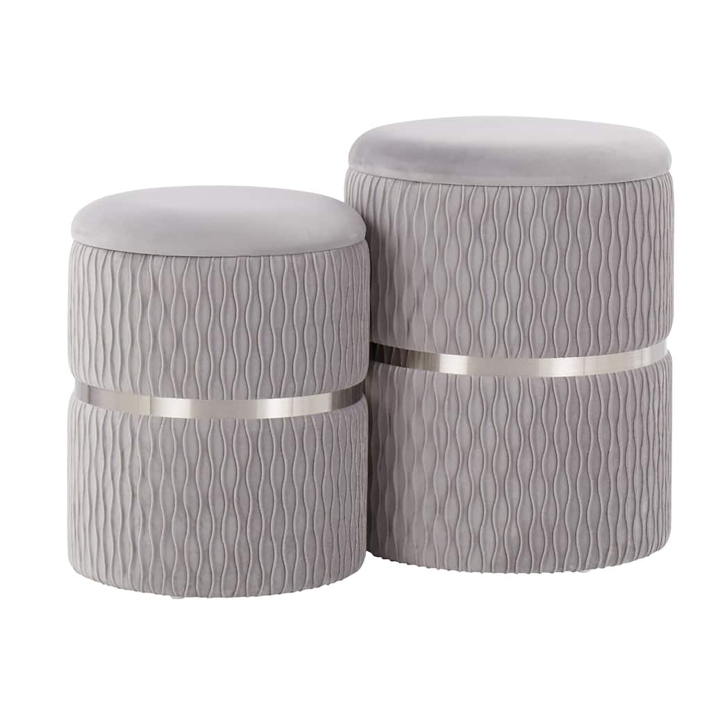 Cinch Contemporary/Glam Nesting Ottoman Set in Chrome and Velvet by LumiSource