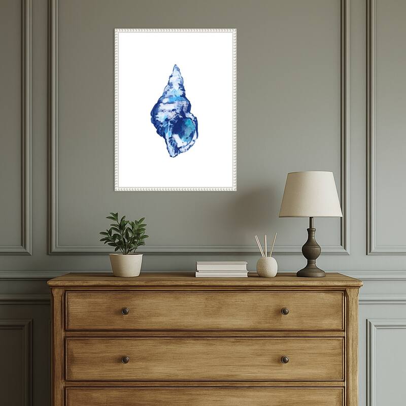 Blue Seashell On White Background No. 2 by Cartissi (18 x 24 in.), Framed Canvas Wall Art Print