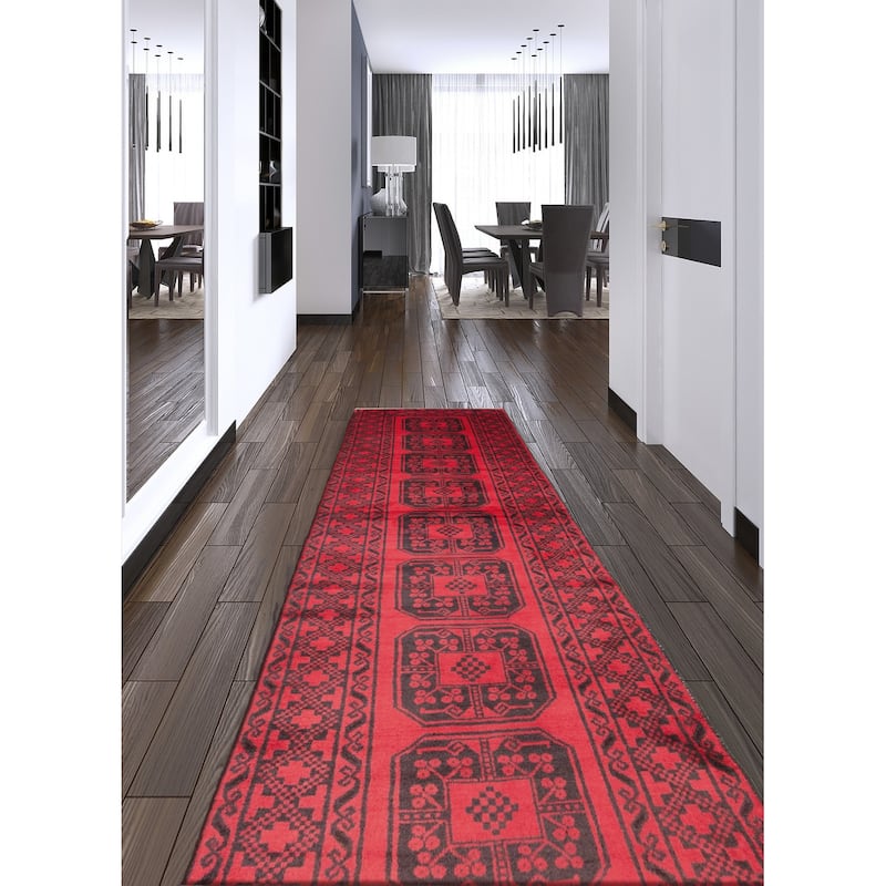 ECARPETGALLERY Hand-knotted Baluch Red Wool Rug - 2'8 x 9'7
