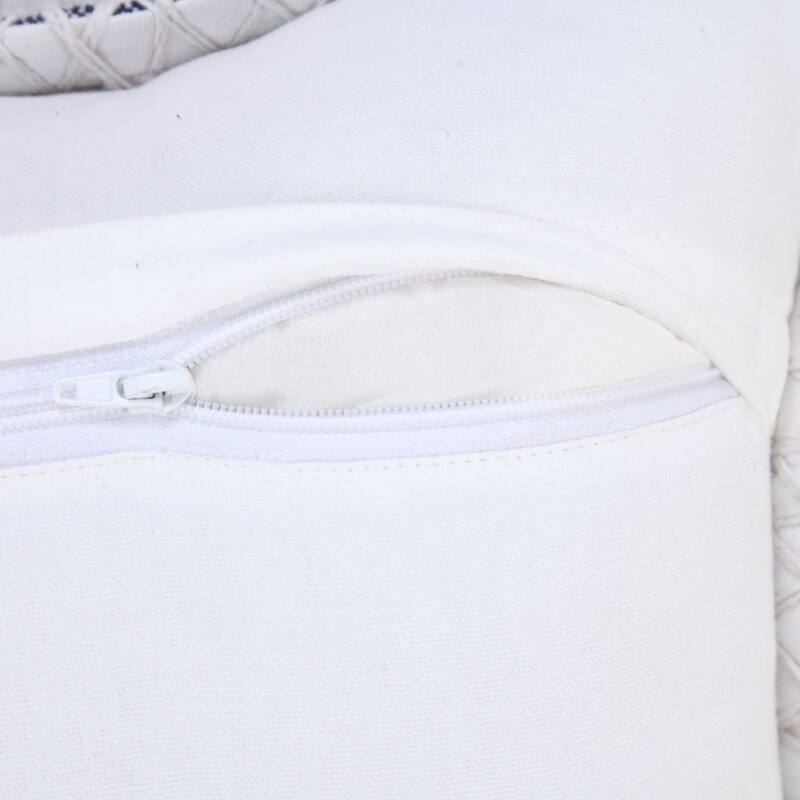 20" Blue and White Stonewash Embroidered Edge Square Throw Pillow with Tassels