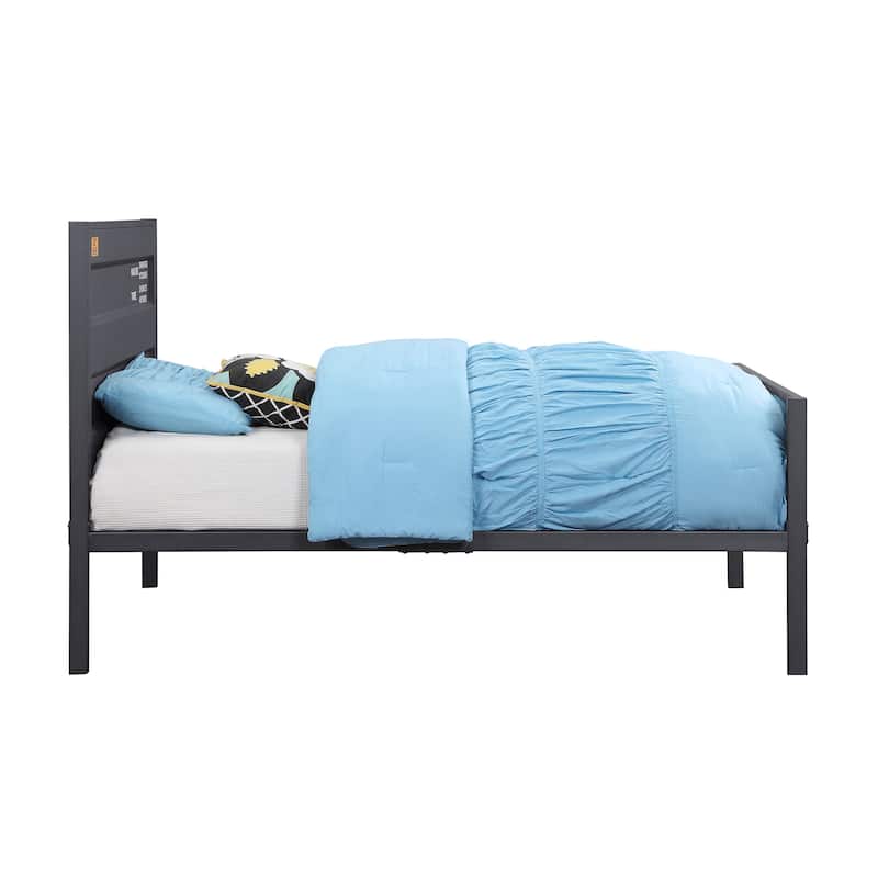 Industrial Style Gunmetal Platform Bed with Panel Headboard and Footboard, No Box Spring Required