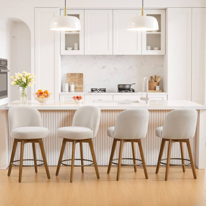 Fabric Upholstered Counter Height Swivel Bar Stools - 37.8"H x 19.7"W x 23.2"D
