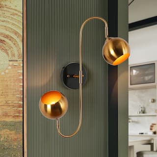 Modern Black Gold 2-Light Metal Dome Wall Sconces Dimmable Bathroom Vanity Lights