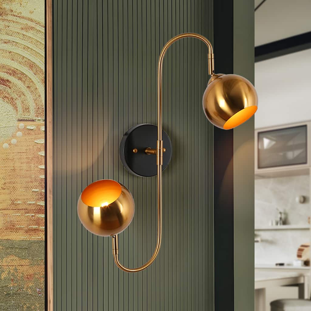 Modern Black Gold 2-Light Metal Dome Wall Sconces Dimmable Bathroom Vanity Lights