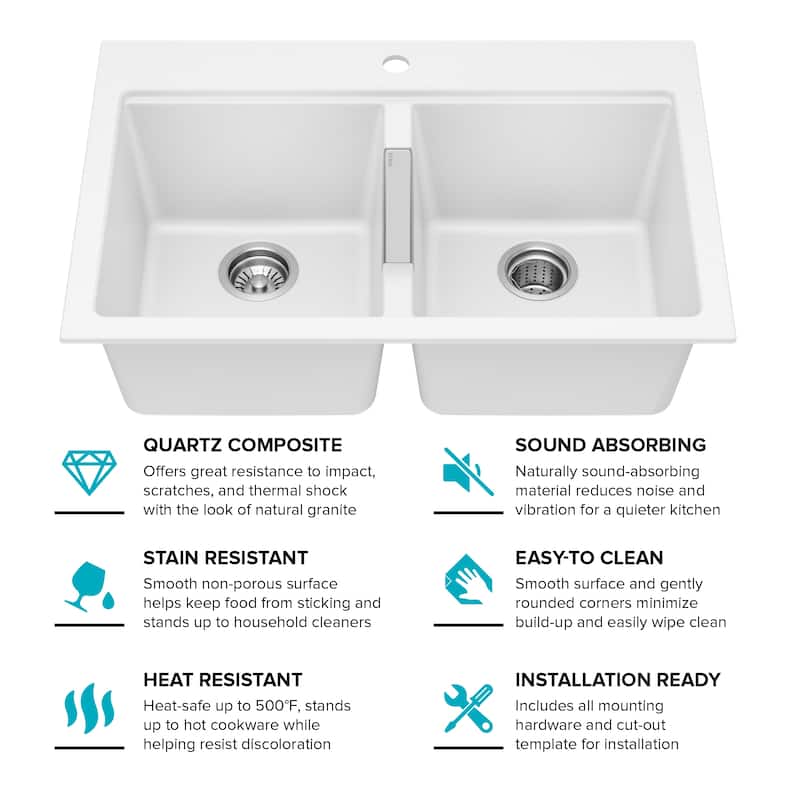 KRAUS Granite 33 inch 2-Bowl Undermount Drop-in Kitchen Sink