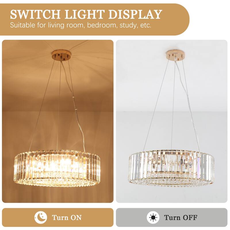 6-Light Metal Hanging Pendant Design Linear Crystal Chandelier Lighting for Dining Room Kitchen Island