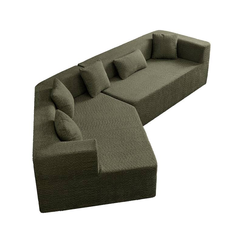 127.5'' Modern Minimalist Emerald Foam Sectional Cloud Couch with Deep Seat, No Assembly Required