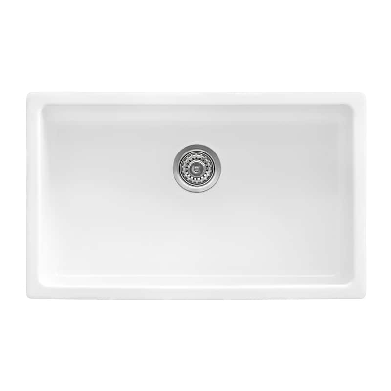 Ruvati 27-inch Fireclay Undermount / Drop-in Topmount Kitchen Sink Single Bowl - White - RVL2707WH - 26-1/2" x 19"
