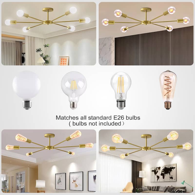22.44 in. 6-Light Modern Semi- Flush Mount Ceiling Light with No Bulbs Included - 22.44''