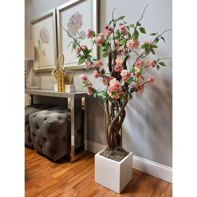 4.5 ft Cherry Blossom Tree in a Fiberstone Planter - Green