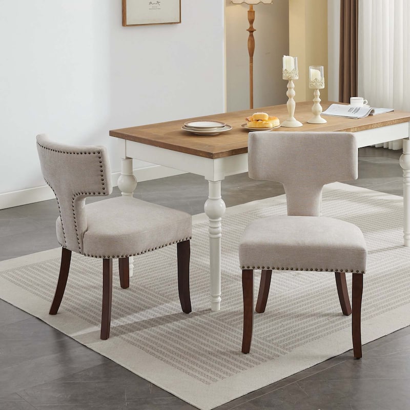 Farmhouse Mid Century Linen Fabric Dining Chairs Set of 2
