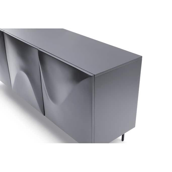 HomeRoots 71" Dark Gray Wood Carved Abstract Sideboard With Three Doors - 71.00 in. x 30.00 in. x 20.00 in.