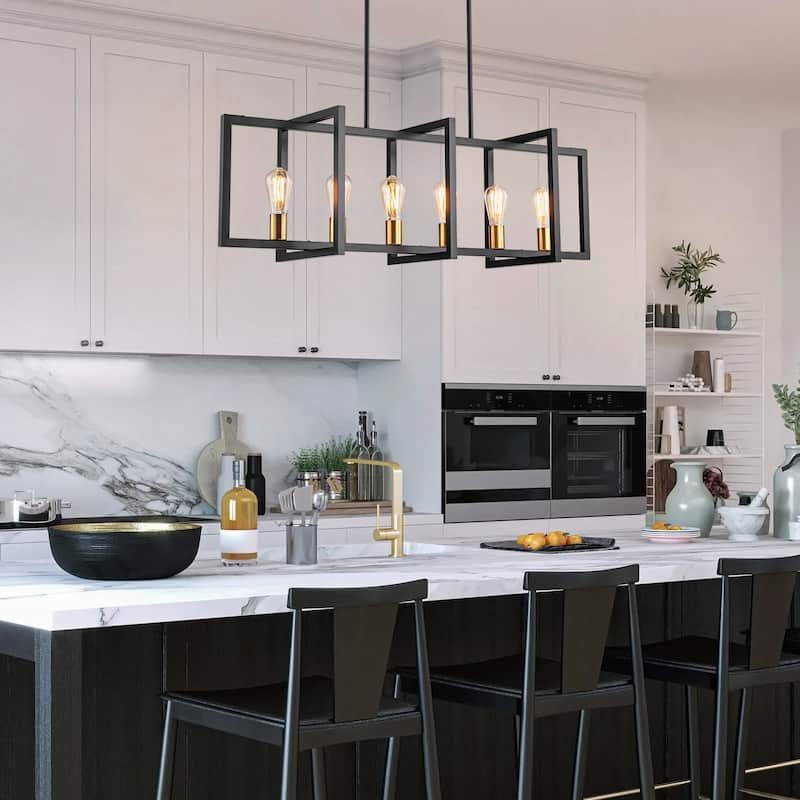 Black or Gold Farmhouse Rustic Kitchen Island Pendant Chandelier for Dining Room