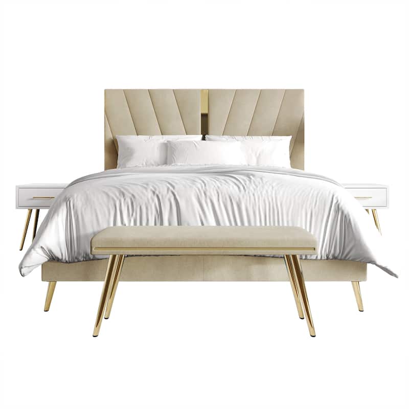 CraftPorch 4 Piece Contemporary Bedroom Set - Champagne - Queen