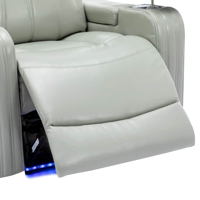 PU Leather Massage Chair with Cup Holder, Bluetooth Speaker and USB Ports Home Theater Recliner with Tray Table