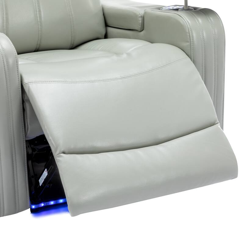 Roomfitters PU Leather Power Recliner Home Theater Seat with Cooling Cup Holder USB Ports Tray Table and Arm Storage