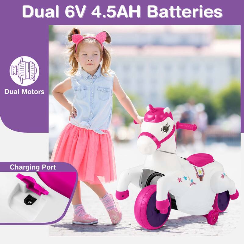 Costway 12V Kids Ride on Unicorn Toy with Training Wheels Music - See Details