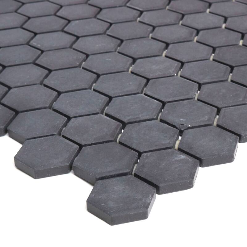 Porcelain 1-inch Hexagon Mosaic Tile in Black - 12x24