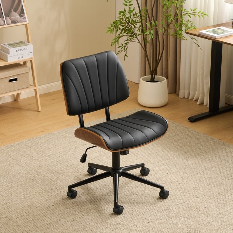 PU Trapezoid Curved Back Swivel Office Chair