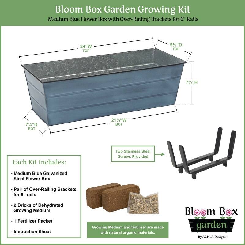 Achla Designs 24" W Medium Galvanized Steel/Wrought Iron Indoor Outdoor Bloom Box Garden Growing Kit