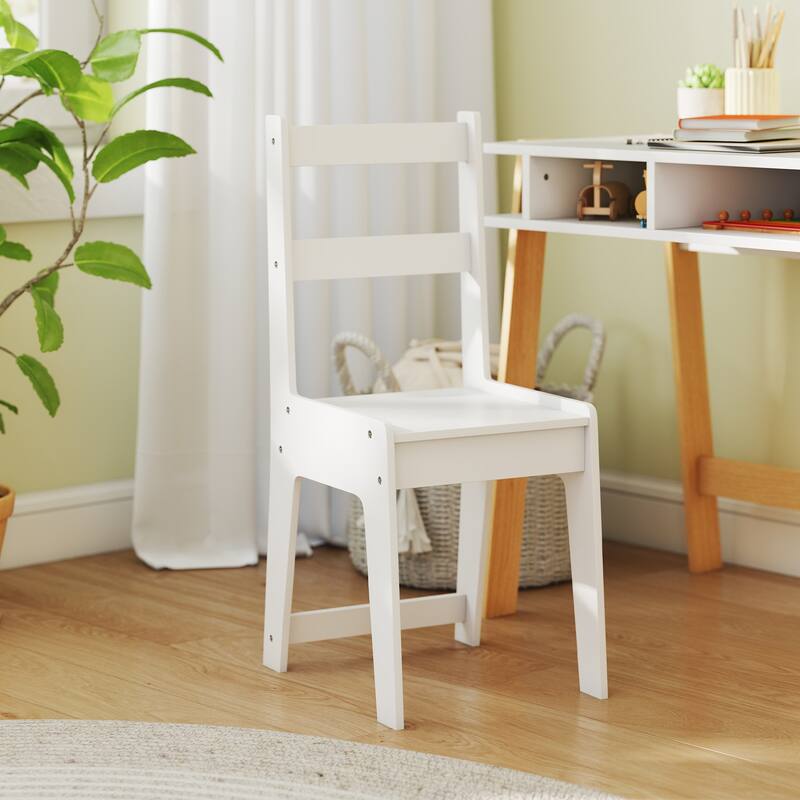 White Kids Desk and Chair Set with Built In Storage Compartments Wood Study Table for Children Age 3 to 12