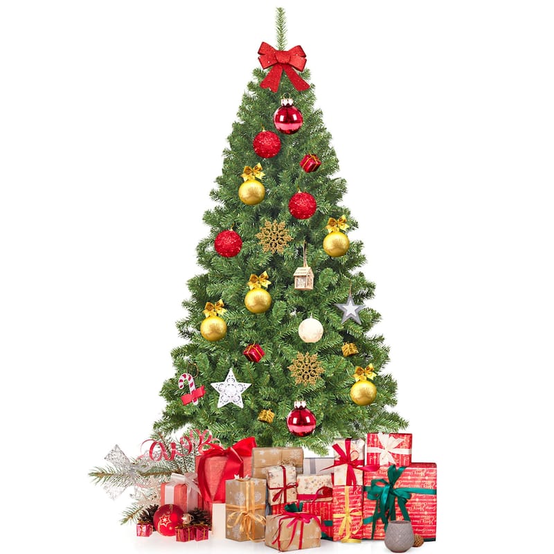 Gymax 6/7.5/9 ft Unlit Artificial Christmas Tree Hinged Spruce Xmas - See Details