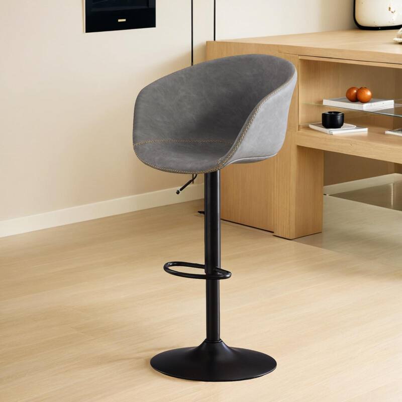 Adjustable Swivel Bar Stools, Mid-Century Modern PU Leather Upholstered Counter Height Bar Stool, 1 chair/1carton