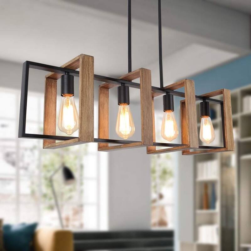 Kitchen Island Lighting Fixture, Dining Room 4 Lights Chandeliers - Wood - 4 Lights