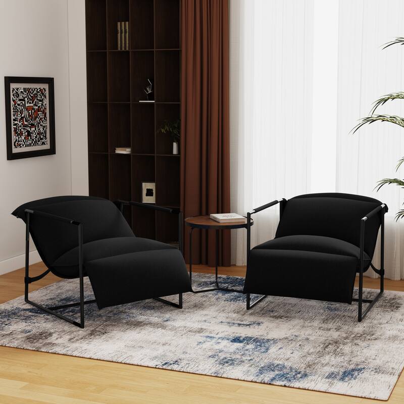 Metal Framed Sling Fabric Accent Chair Set of 2 - Black